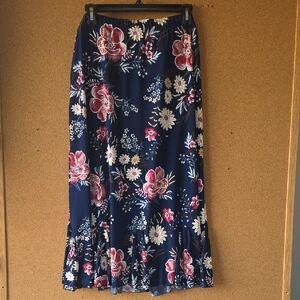 JSJ Floral Navy Fit And Flare Flowy Blue Maxi Skirt Size XL